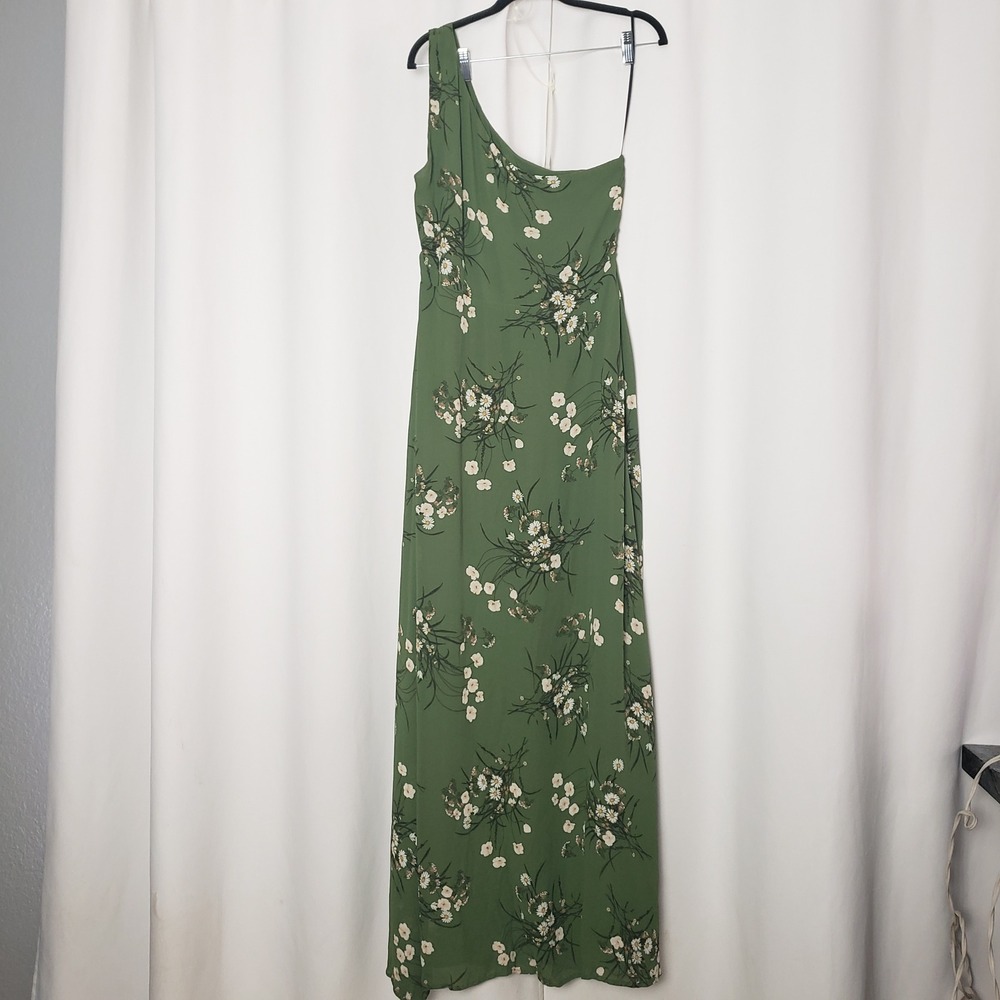 Reformation Dress Size 12 Evelyn Green Floral One Shoulder Maxi Gown ~ FLAWED - Picture 7 of 16